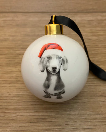 Christmas Sidney Sausage Dog Fine Bone China Bauble