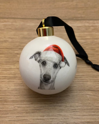 Christmas Winnie Whippet Fine Bone China Bauble