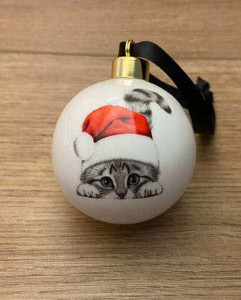 Christmas Chester Cat Fine Bone China Bauble