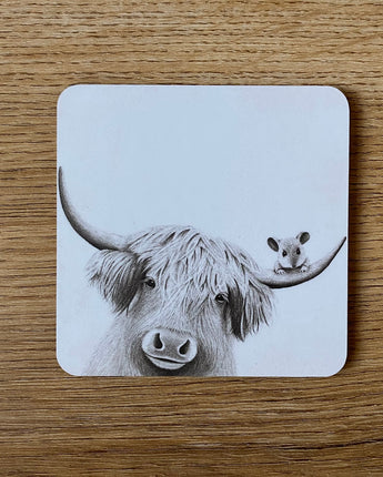 Bessie Highland Cow & Mouse Coaster