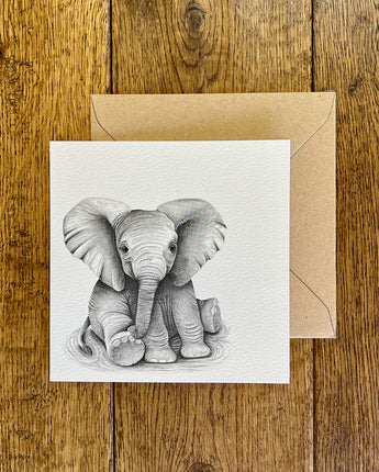 Elsie Elephant Pencil Illustrated Greeting Card