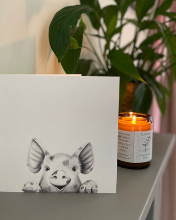 Happy Pig Pencil Illustrated Greeting Card