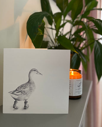Runaway Duck Pencil Drawn Greeting Card