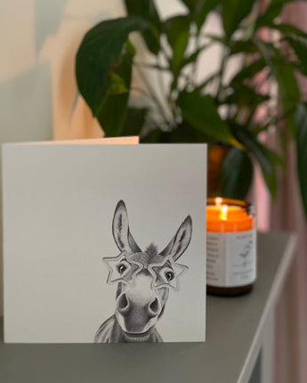 Doris Donkey with Glasses Pencil Illustrated Greeting Card