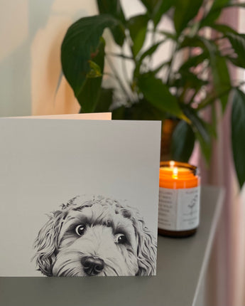 Dino Cockapoo Pencil Illustrated Greeting Card