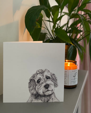 Cooper Cockapoo Dog Pencil Drawn Greeting Card