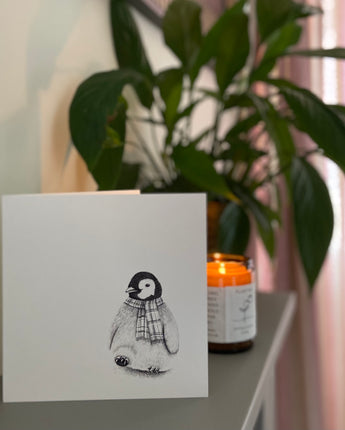 Peggy Penguin Pencil Drawn Greeting Card