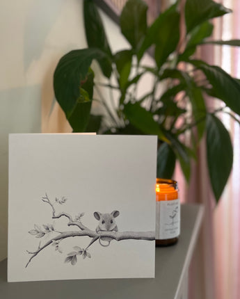 Mouse on a Branch Illustrated Drawn Greeting Card