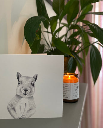 Merry Squirrel Pencil Illustrated Greeting Card