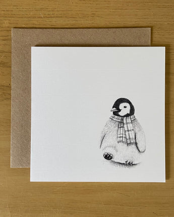 Peggy Penguin Pencil Drawn Greeting Card