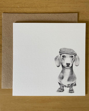 Sidney Sausage Dog Pencil Drawn Greeting Card