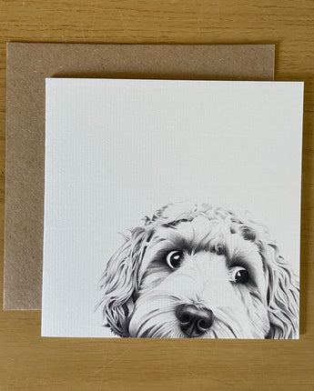 Dino Cockapoo Pencil Illustrated Greeting Card