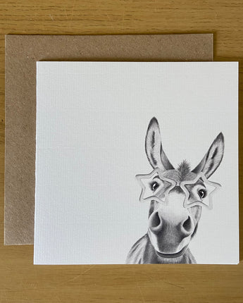 Doris Donkey with Glasses Pencil Illustrated Greeting Card