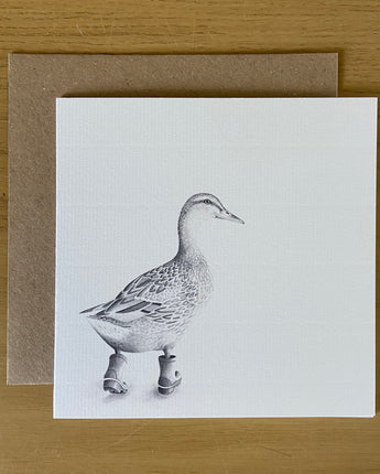 Runaway Duck Pencil Drawn Greeting Card