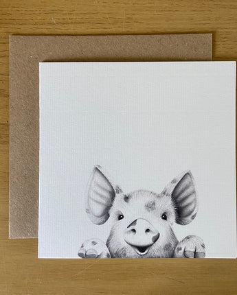 Happy Pig Pencil Illustrated Greeting Card