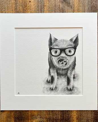 Preston Pig in Glasses Mounted Print