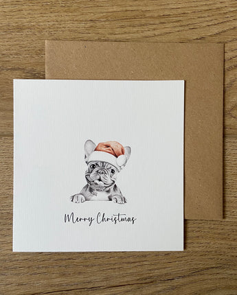 Stanley Frenchie Pencil Drawn Christmas Card