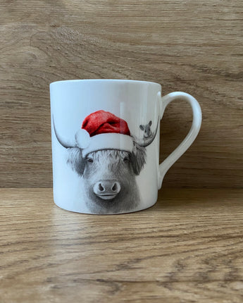 Christmas Bessie Highland Cow & Mouse Fine Bone China Mug