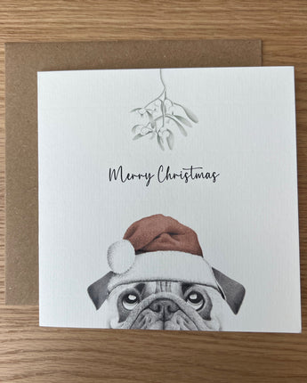 Charlie Pug Pencil Illustrated Christmas Card