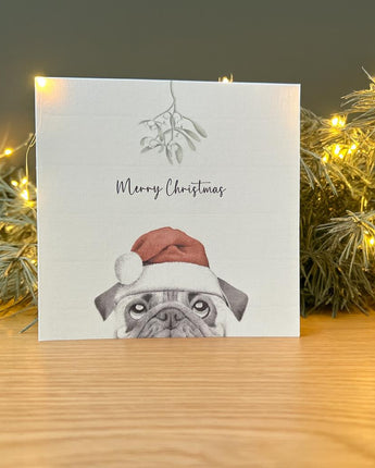 Charlie Pug Pencil Illustrated Christmas Card
