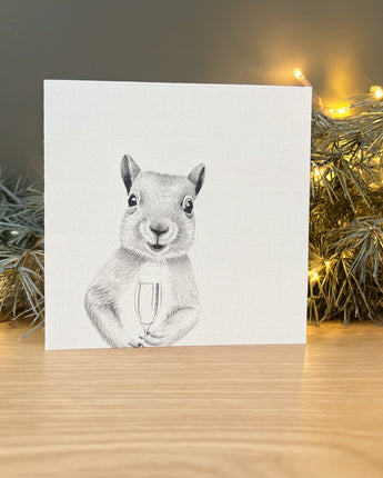 Merry Squirrel Pencil Illustrated Greeting Card