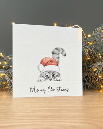 Chester Cat Pencil Illustrated Christmas Card
