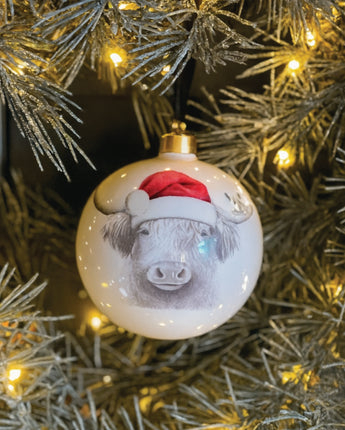 Christmas Bessie Cow Large Fine Bone China Bauble