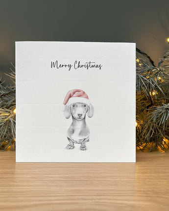 Sidney Sausage Dog Pencil Drawn Christmas Card