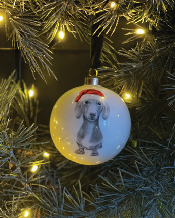 Christmas Sidney Sausage Dog Fine Bone China Bauble