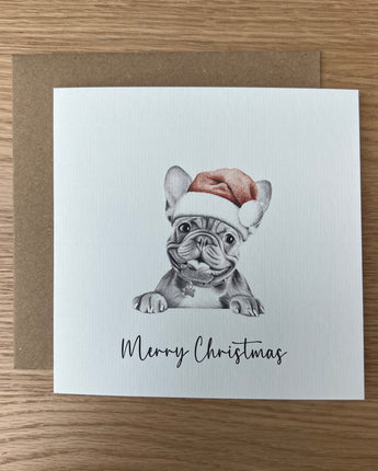 Stanley Frenchie Pencil Drawn Christmas Card