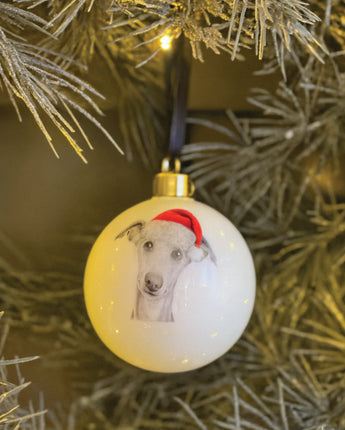 Christmas Winnie Whippet Fine Bone China Bauble