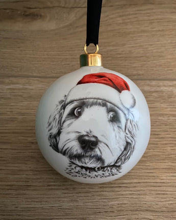 Christmas Dino Cockapoo Large Fine Bone China Bauble