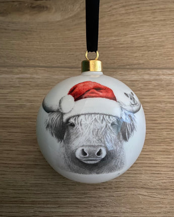 Christmas Bessie Cow Large Fine Bone China Bauble