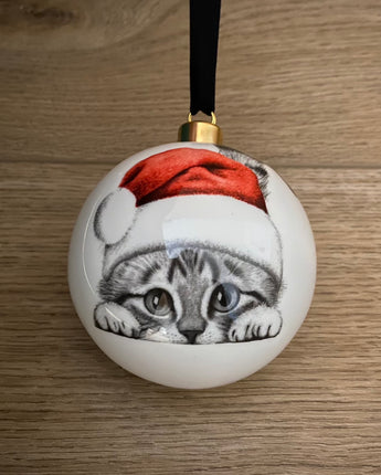 Christmas Chester Cat Large Fine Bone China Bauble