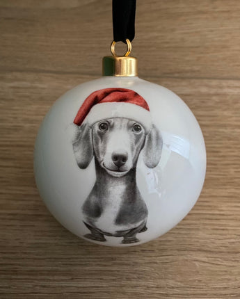 Christmas Sidney Sausage Dog Large Fine Bone China Bauble
