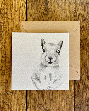 Merry Squirrel Pencil Illustrated Greeting Card