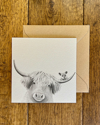 Bessie Cow & Mouse Pencil Illustrated Greeting Card