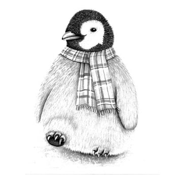 Peggy Penguin Pencil Drawn Greeting Card