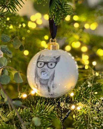 Preston Pig in Glasses Large Fine Bone China Bauble