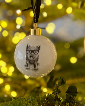 Preston Pig in Glasses Fine Bone China Bauble