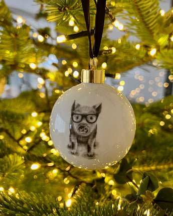 Preston Pig in Glasses Fine Bone China Bauble