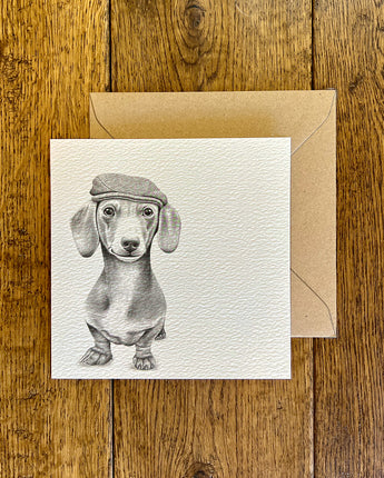 Sidney Sausage Dog Pencil Drawn Greeting Card