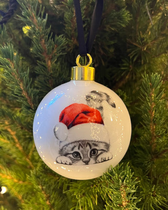 Christmas Chester Cat Large Fine Bone China Bauble