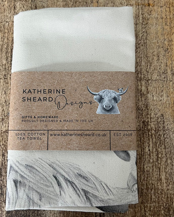 Bessie Highland Cow & Mouse Tea Towel