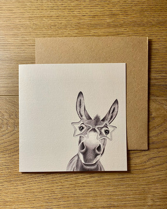 Doris Donkey with Glasses Pencil Illustrated Greeting Card