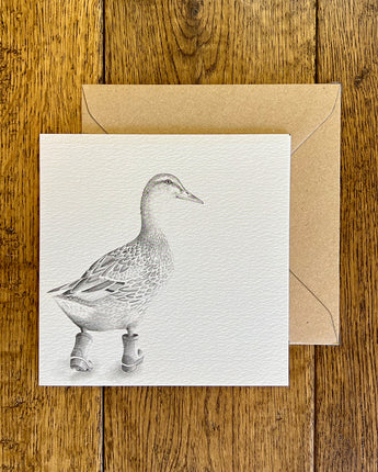 Runaway Duck Pencil Drawn Greeting Card