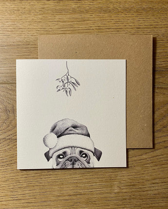 Charlie Pug Pencil Illustrated Christmas Card